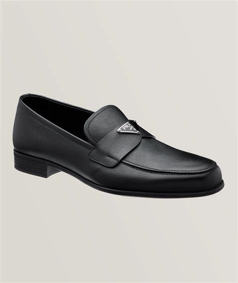 prada logo plaque loafers|Prada Plaque Logo Grained Leather Loafers .